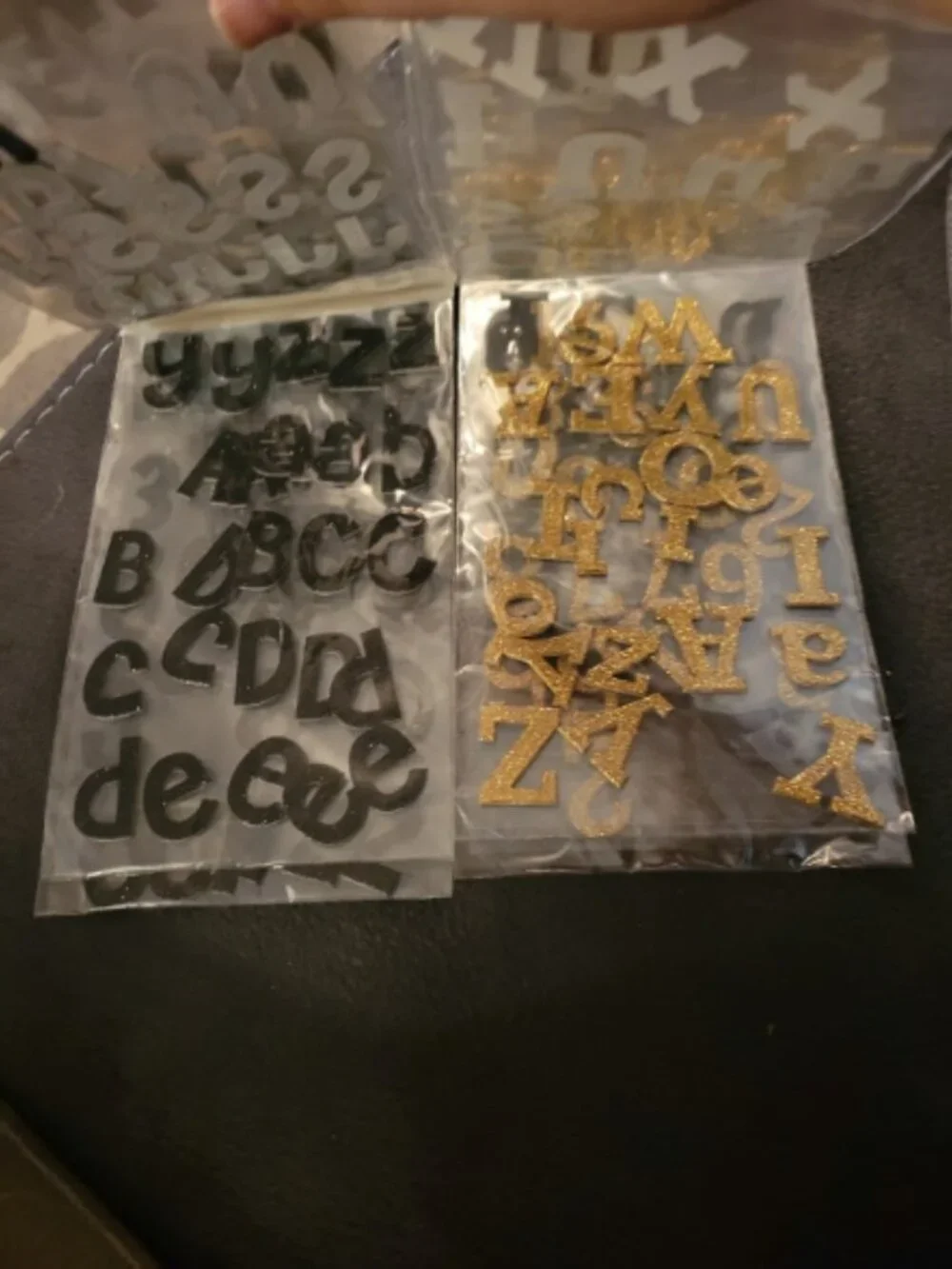 Alpha chips alphabet stockers. Gold and black